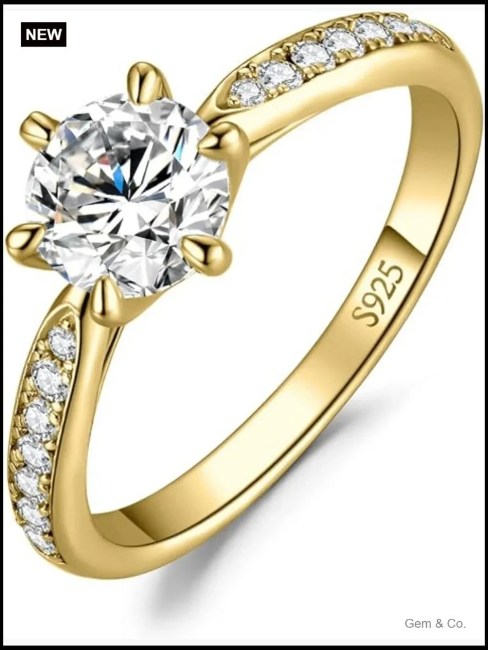 1ct Moissanite Solitaire Engagement Ring, 925 Sterling Silver, Round Cut